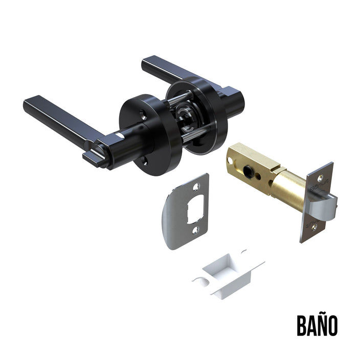 Cerradura chapa tubular premium palanca escudo redondo para puerta de paso negra