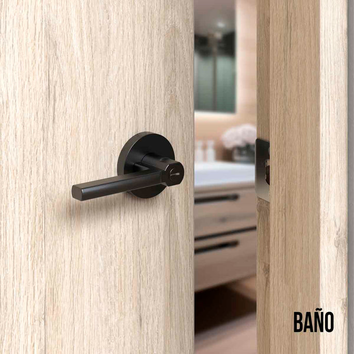Cerradura chapa tubular premium palanca escudo redondo para puerta de paso negra