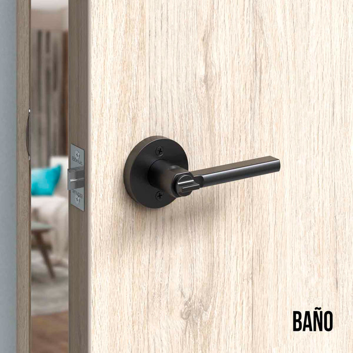 Cerradura chapa tubular premium palanca escudo redondo para puerta de paso negra