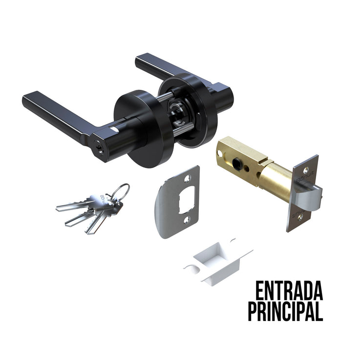 Cerradura chapa tubular premium palanca escudo redondo para puerta de paso negra