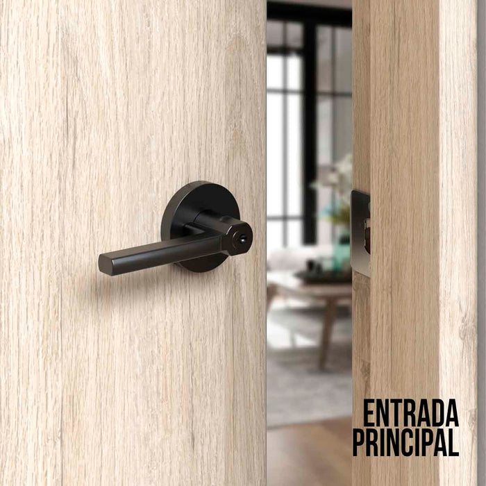 Cerradura chapa tubular premium palanca escudo redondo para puerta de paso negra