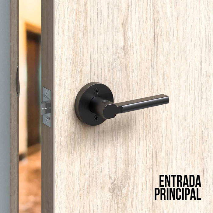 Cerradura chapa tubular premium palanca escudo redondo para puerta de paso niquel satinada