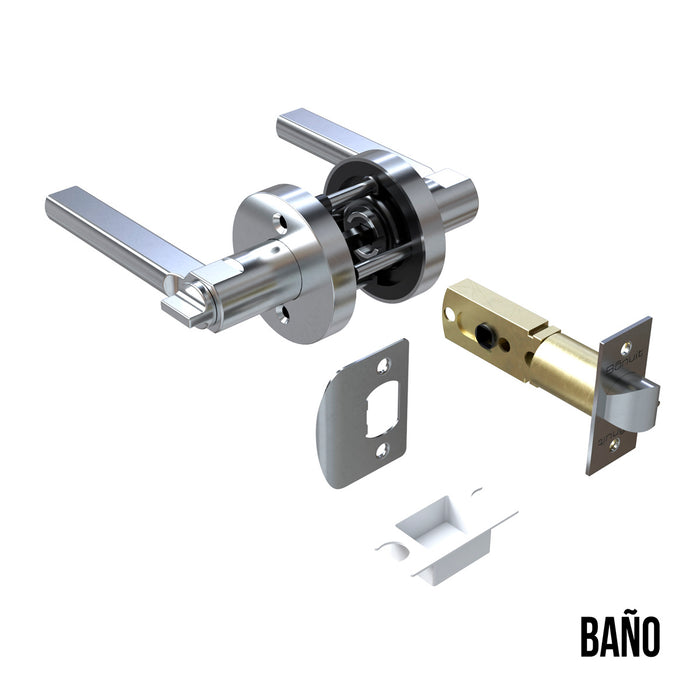 Cerradura chapa tubular premium palanca escudo redondo para puerta de paso niquel satinada