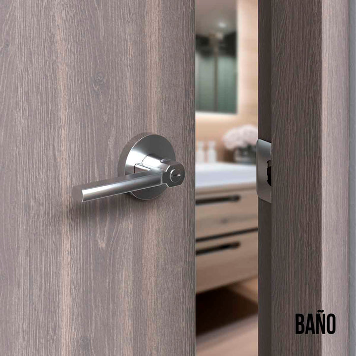 Cerradura chapa tubular premium palanca escudo redondo para puerta de paso niquel satinada