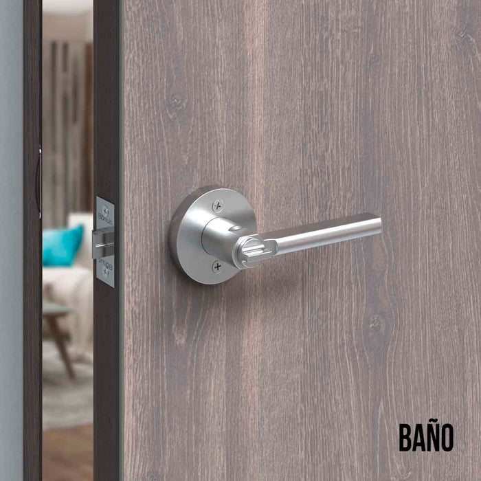 Cerradura chapa tubular premium palanca escudo redondo para puerta de paso niquel satinada