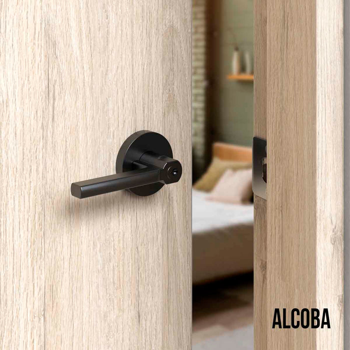 Cerradura chapa tubular premium palanca escudo redondo para puerta de paso negra