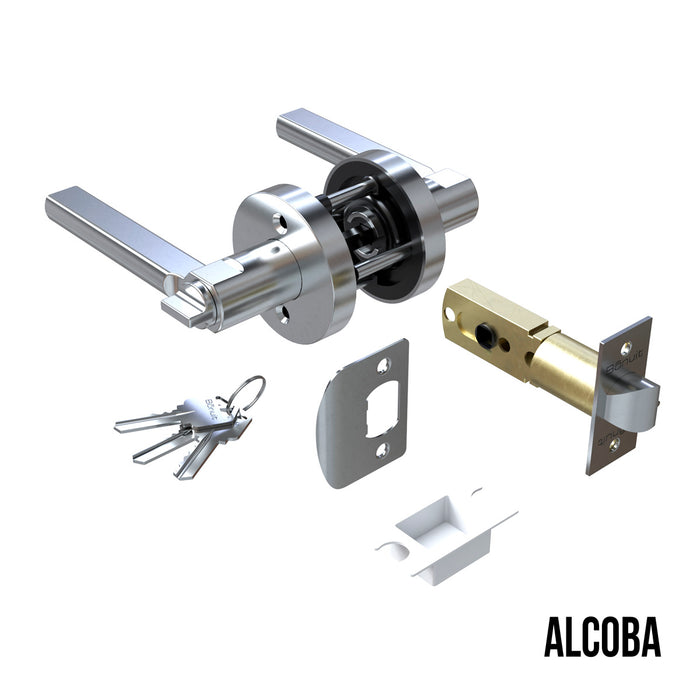 Cerradura chapa tubular premium palanca escudo redondo para puerta de paso niquel satinada