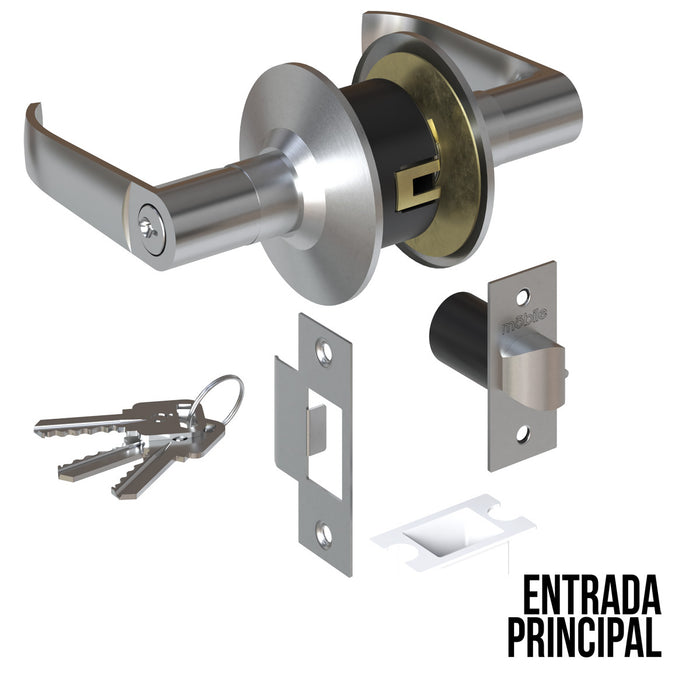 Cerradura chapa palanca estándar cilíndrica para puerta de paso