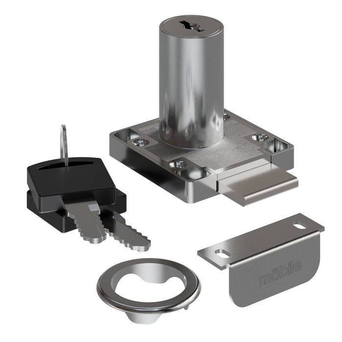 Chapa cerradura para mueble cilindro largo 19 x 32 mm satin niquel