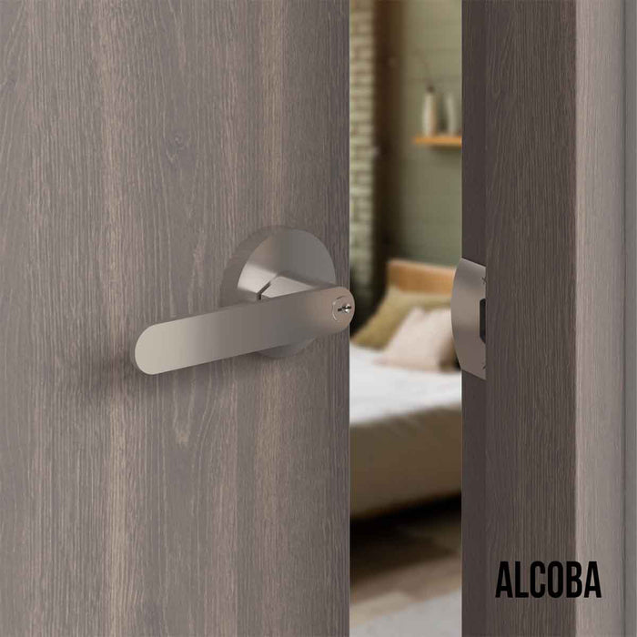 Cerradura chapa tubular premium palanca escudo redondo negra para puerta de paso