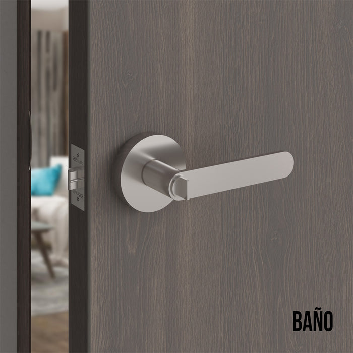 Cerradura chapa tubular premium palanca escudo redondo negra para puerta de paso