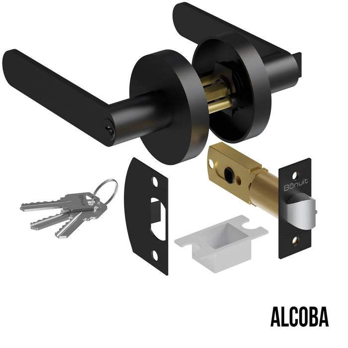 Cerradura chapa tubular premium palanca escudo redondo negra para puerta de paso