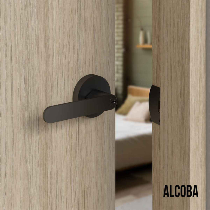 Cerradura chapa tubular premium palanca escudo redondo negra para puerta de paso