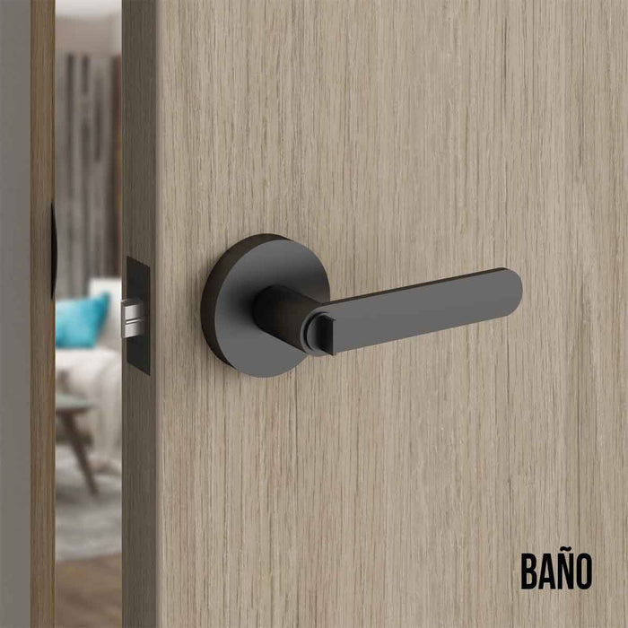 Cerradura chapa tubular premium palanca escudo redondo negra para puerta de paso