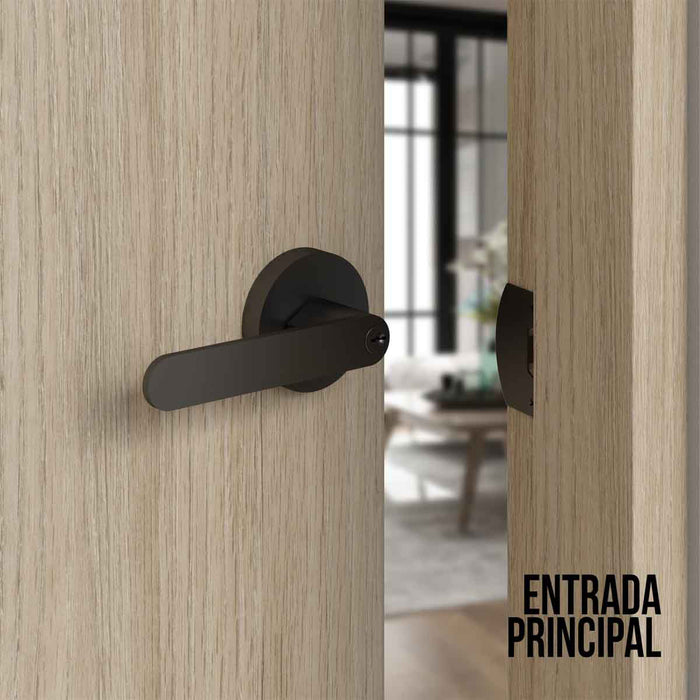Cerradura chapa tubular premium palanca escudo redondo negra para puerta de paso