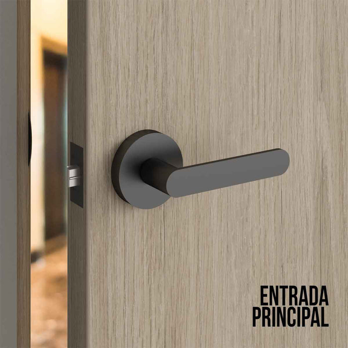 Cerradura chapa tubular premium palanca escudo redondo negra para puerta de paso