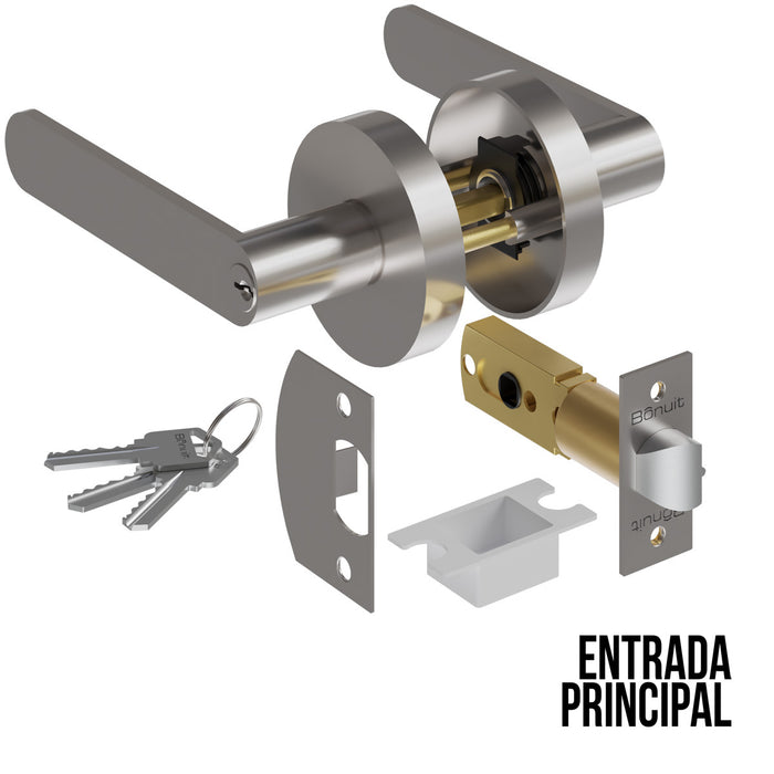 Cerradura chapa tubular premium palanca escudo redondo para puerta de paso