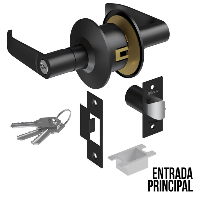 Cerradura chapa palanca estándar cilíndrica para puerta de paso