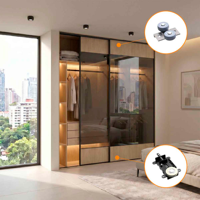 Kit de rodamientos sistema corredizo Amazonas para puerta de clóset