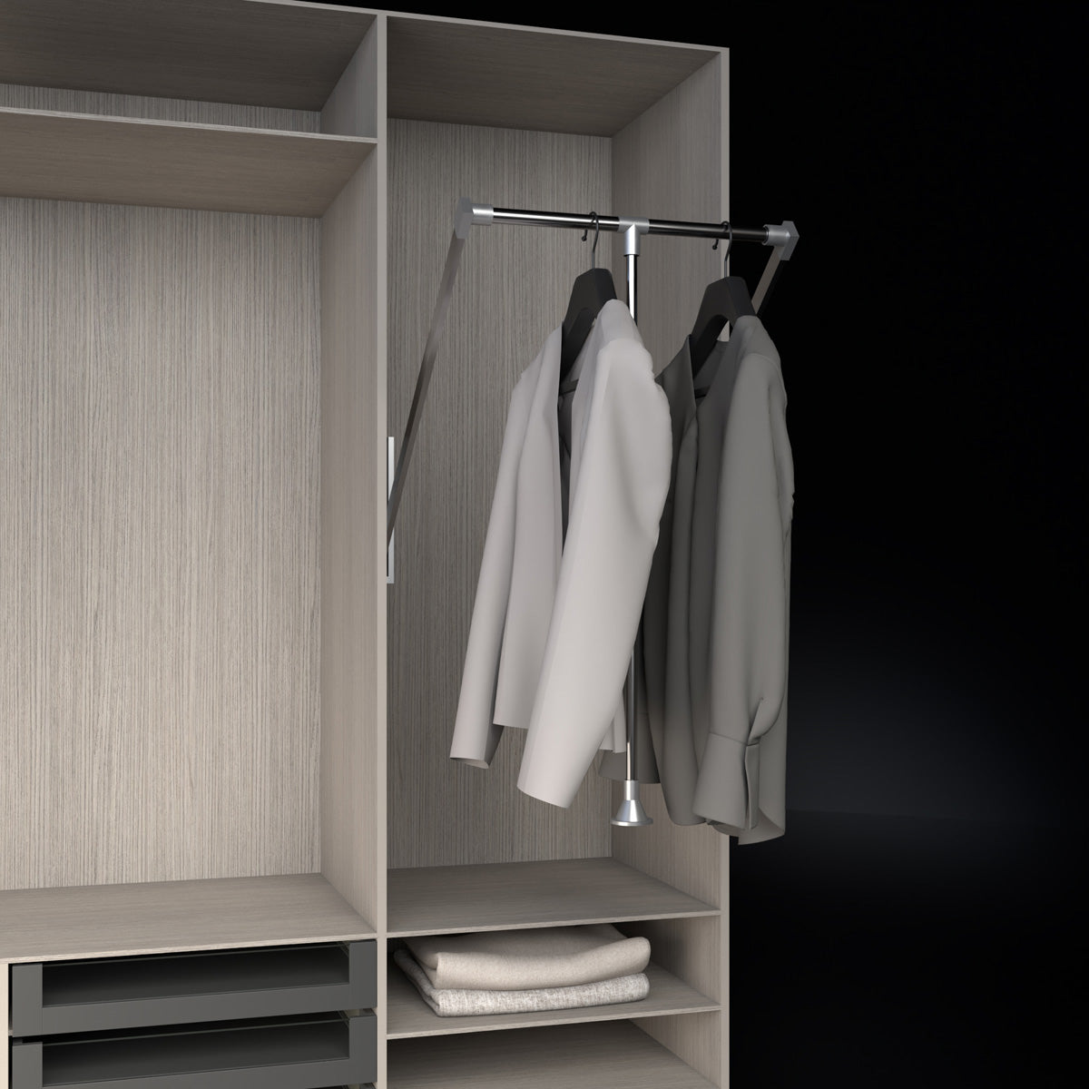 Elevador para closet 54-66 cm cromado o negro mate