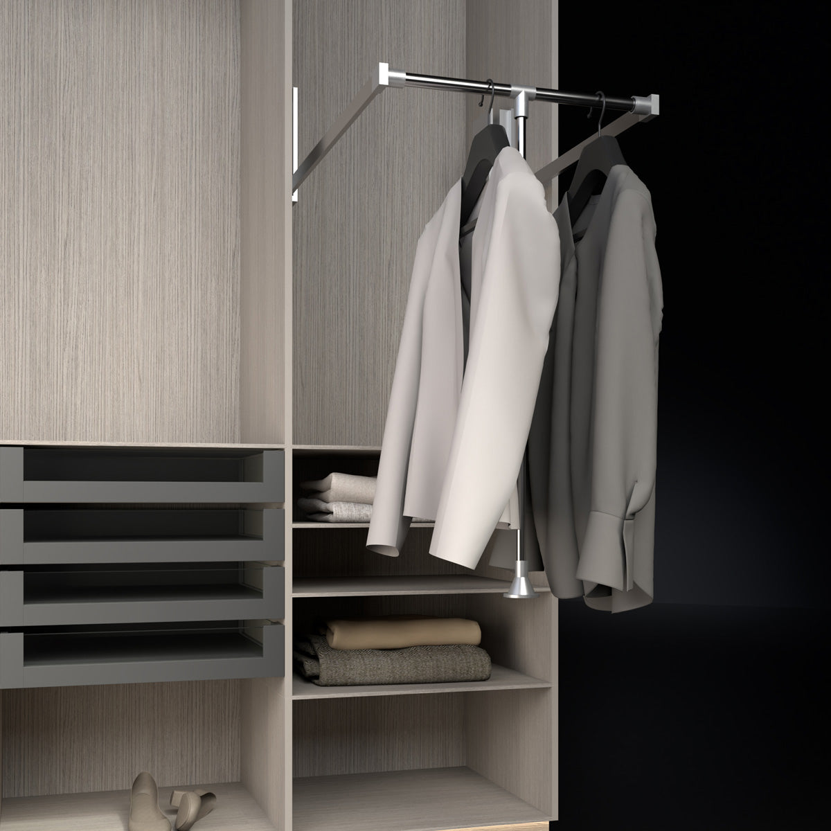 Elevador para closet 54-66 cm cromado o negro mate