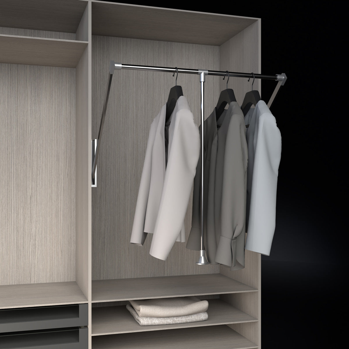 Elevador para closet 87 - 129 cm cromado o negro mate