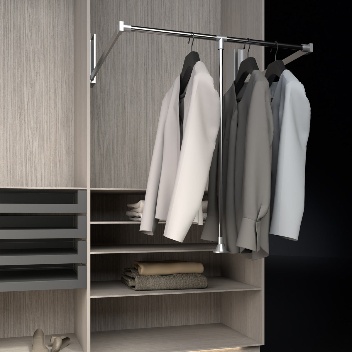 Elevador para closet 87 - 129 cm cromado o negro mate