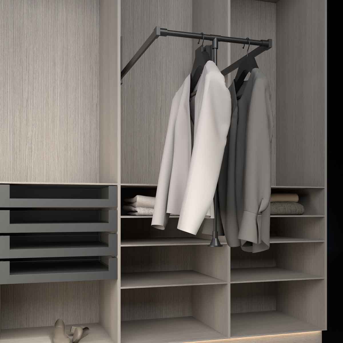 Elevador para closet 54-66 cm cromado o negro mate