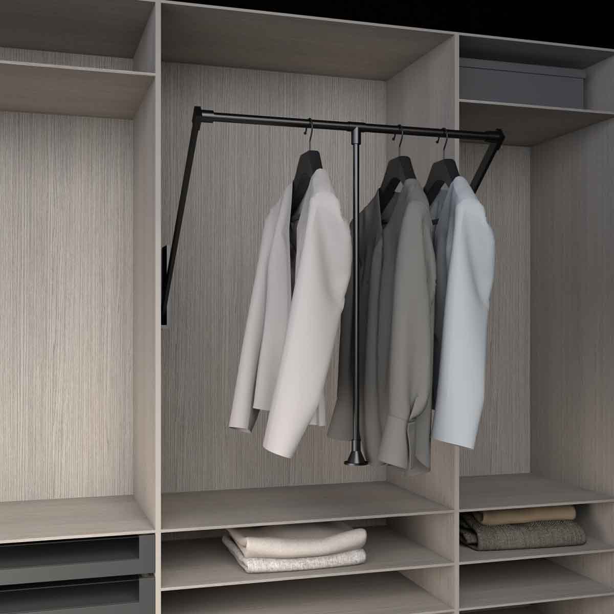 Elevador para closet 87 - 129 cm cromado o negro mate