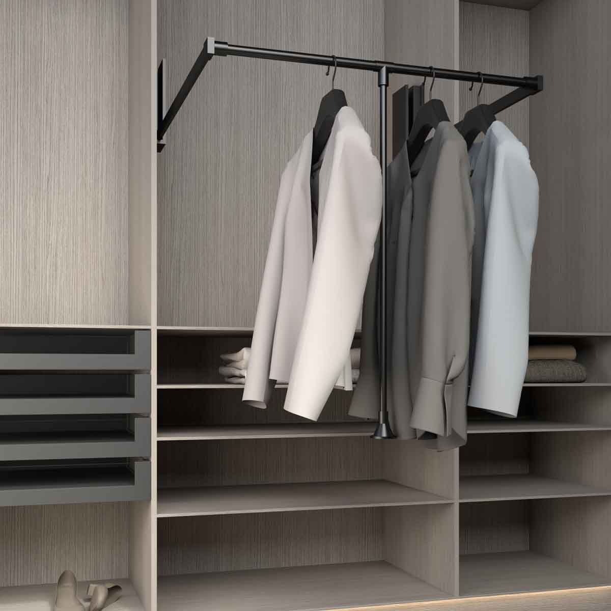 Elevador para closet 87 - 129 cm cromado o negro mate