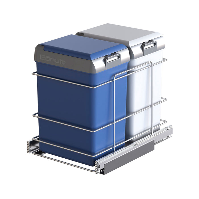 Basurero contenedor doble con tapa y riel de extensión total. No incluye el enganche frontal