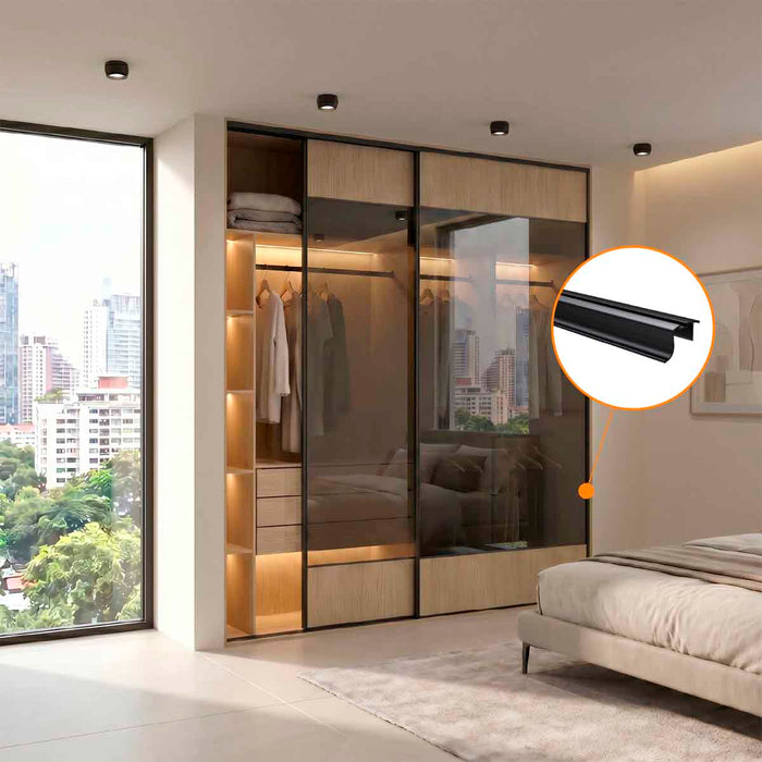 Perfil manija de aluminio negra con felpa para puertas de clóset corredizas Amazonas