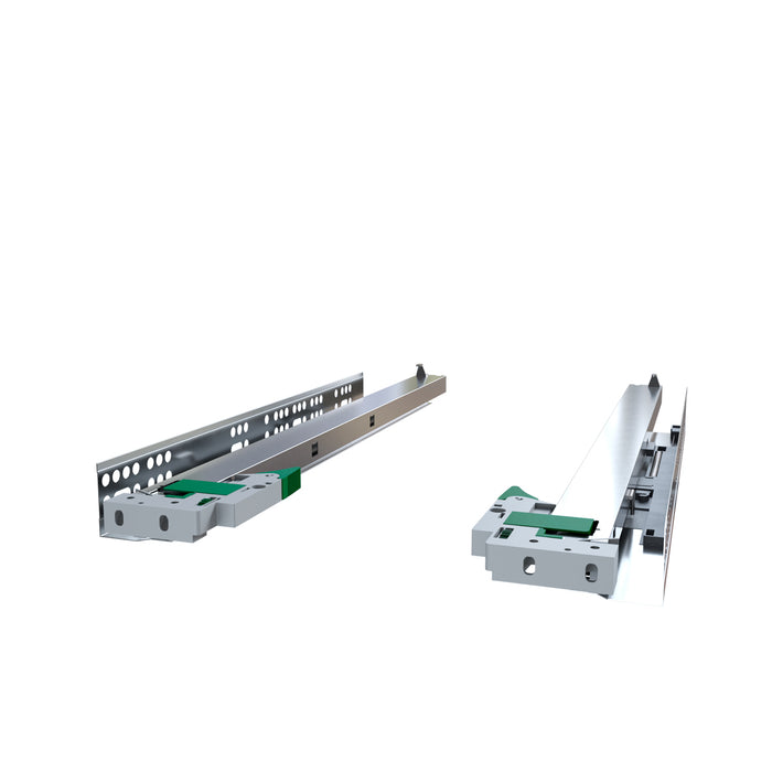 Riel corredera para cajón montaje bajo cierre lento y push to open, de extensión total 25kg