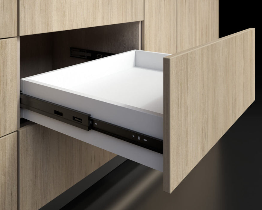 Riel corredera para cajón push to open con extensión total 30 kg