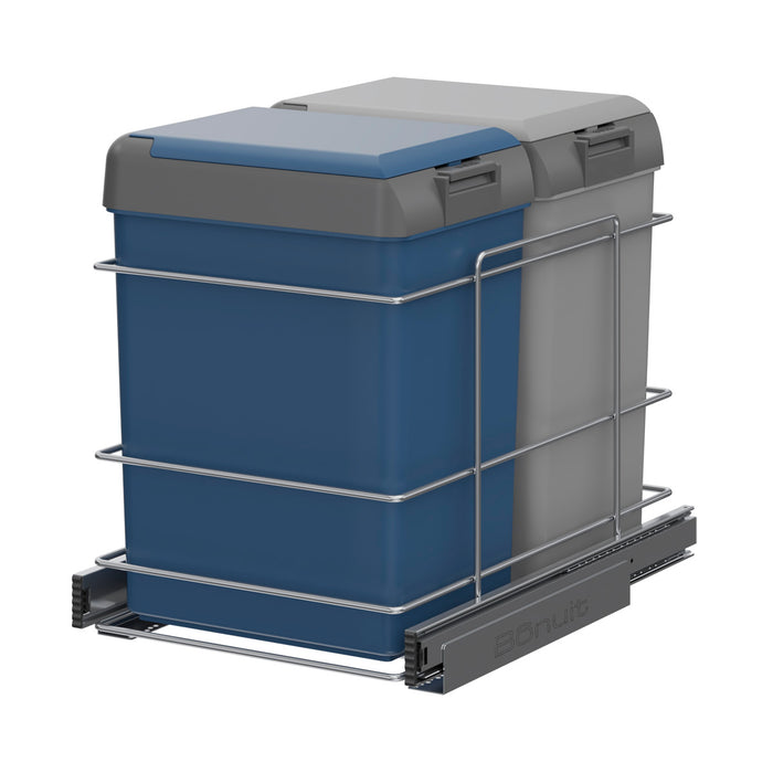 Basurero contenedor doble con tapa y riel de extensión total. No incluye el enganche frontal