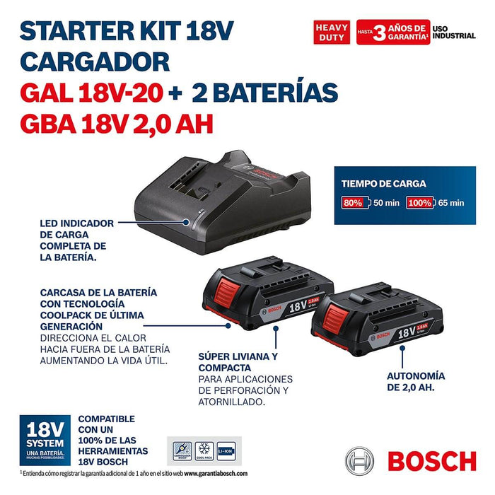 Atornillador inalámbrico para Drywall18V GTB 185-LI+ Kit 2 Baterías 18V 2,0 Ah + Cargador GAL 18V-20 Marca Bosch