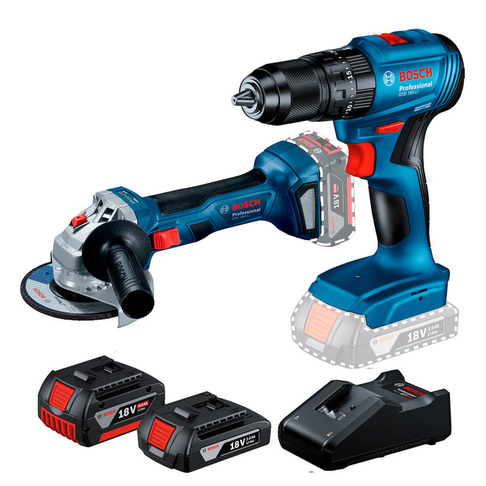 Combo Bosch Taladro GSB 185 LI con Pulidora GWS 180 LI 18V y dos baterías