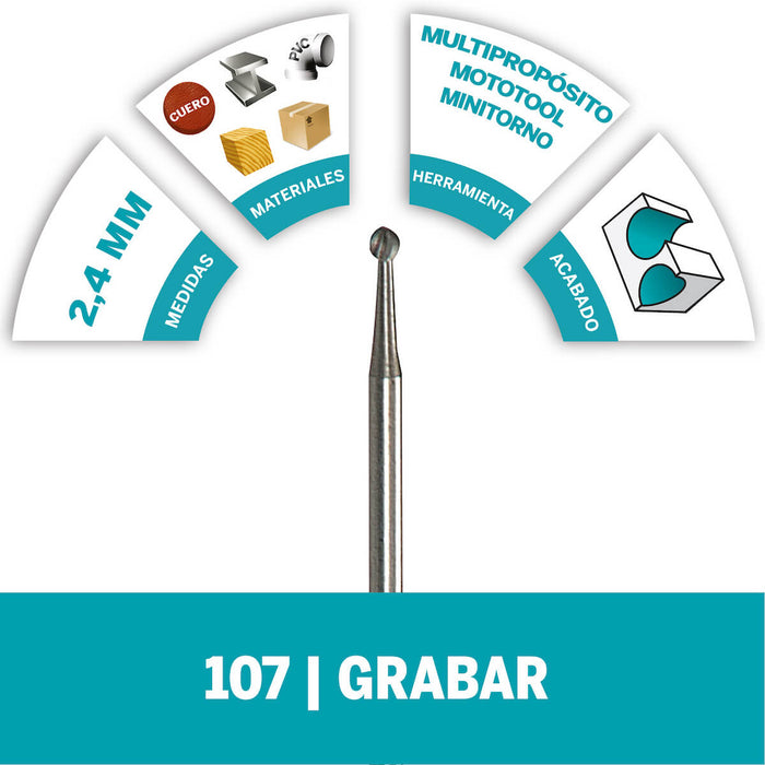 Fresa de grabado punta redonda 2,4 mm para madera, metal, cuero, plástico, goma y cartón