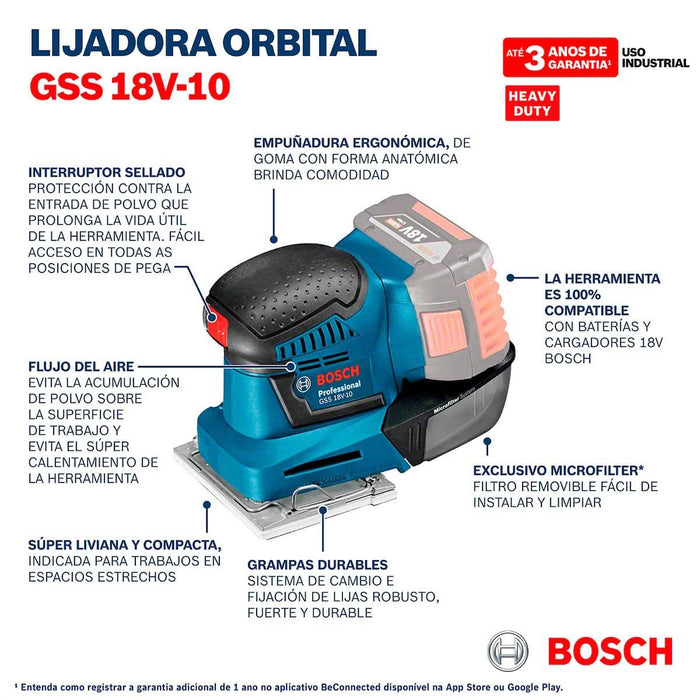 Lijadora orbital inalambrica 18V GSS 18V-10, Sin bateria/Sin cargador Bosch