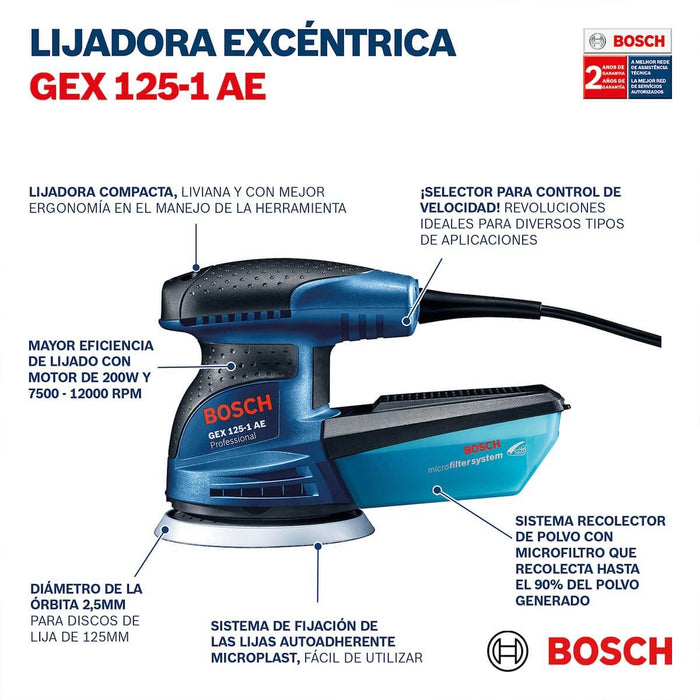 Lijadora Roto orbital 250W 110V disco de lija GEX 125-1 AE Bosch