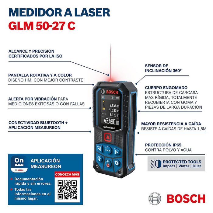 Medidor láser GLM 50-27 C, 50 metros, con Bluetooth Bosch