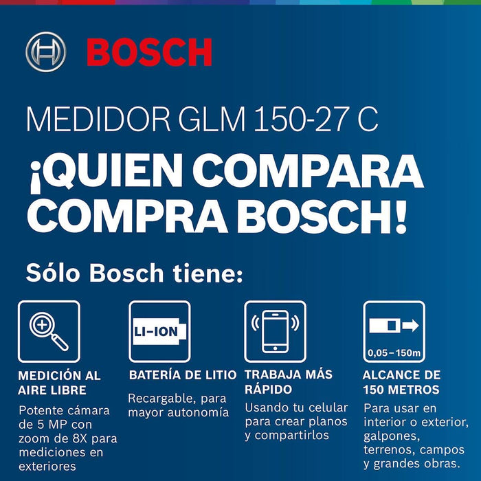 Medidor láser GLM 150-27 C alcance 150m con Bluetooth Bosch