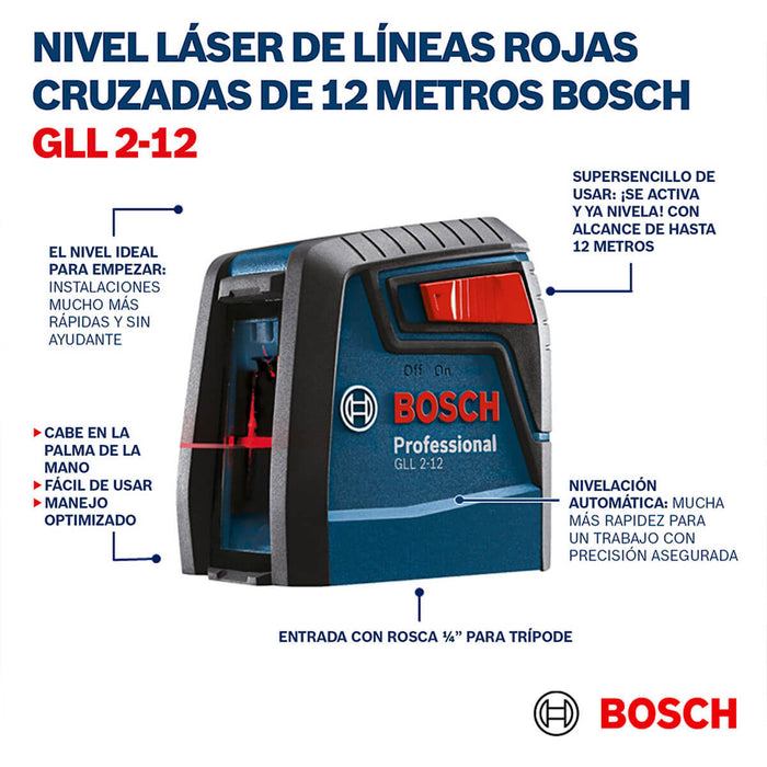 Nivel Láser GLL 2-12 alcance 12m con soporte Bosch