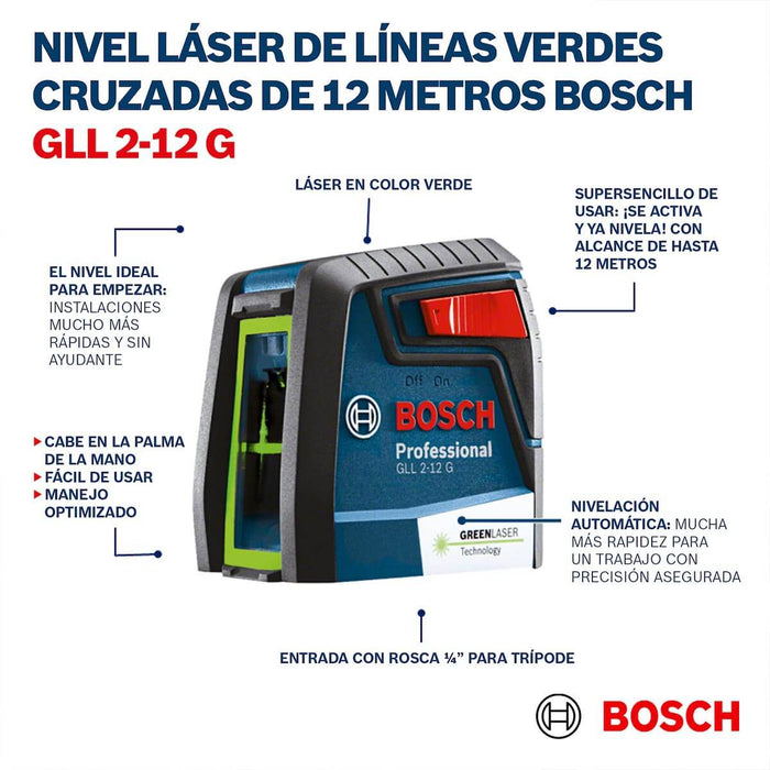 Nivel Láser verdes GLL 2-12 G alcance 12m con soporte Bosch