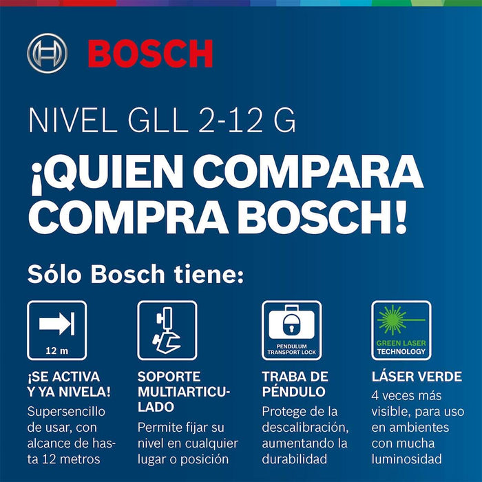 Nivel Láser verdes GLL 2-12 G alcance 12m con soporte Bosch