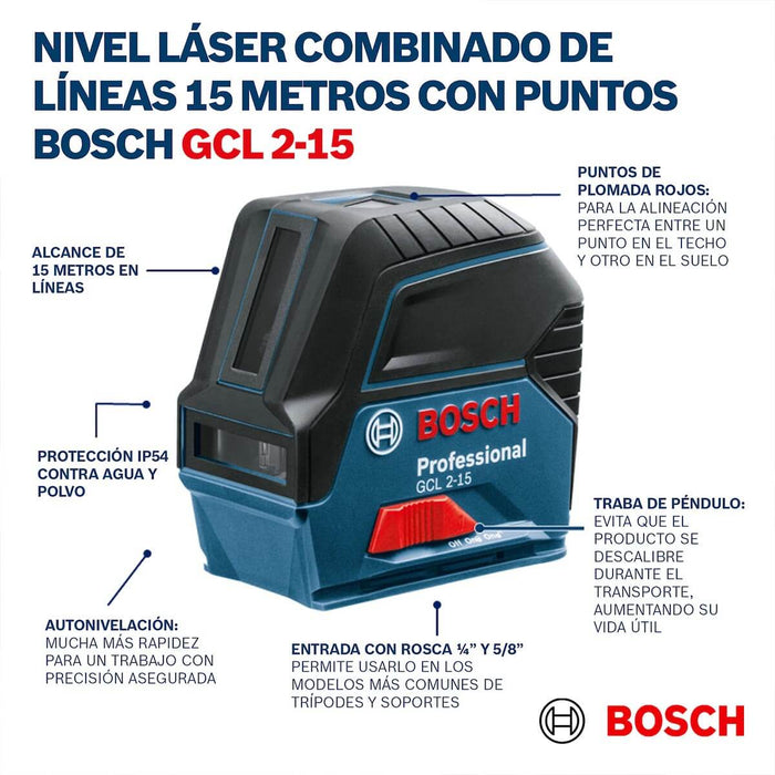 Nivel Láser GCL 2-15 15m con puntos de plomada y soporte Bosch