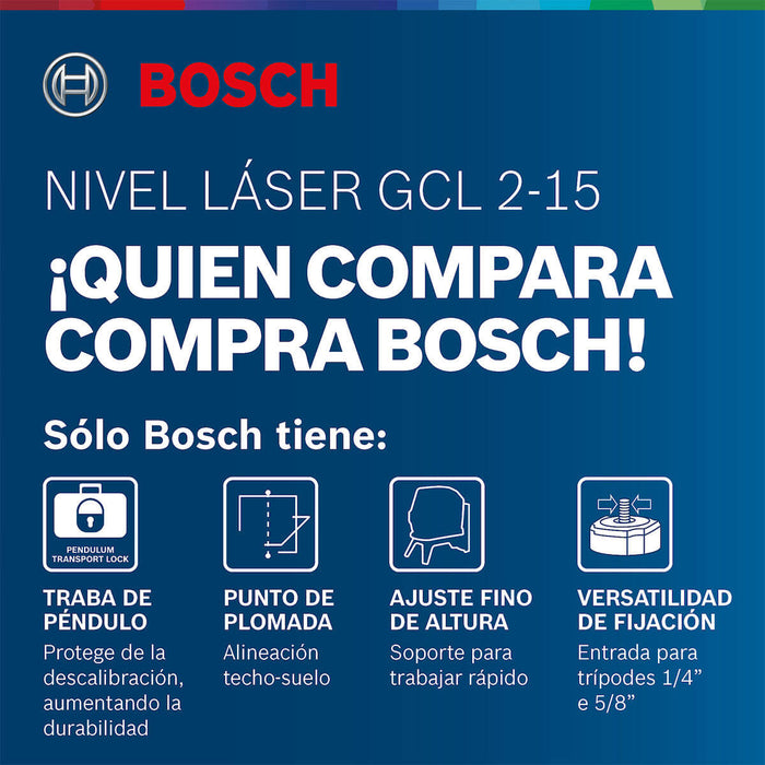 Nivel Láser GCL 2-15 15m con puntos de plomada y soporte Bosch