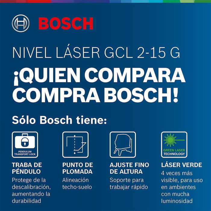 Nivel Láser verde GCL 2-15 G 15m con puntos de plomada Bosch