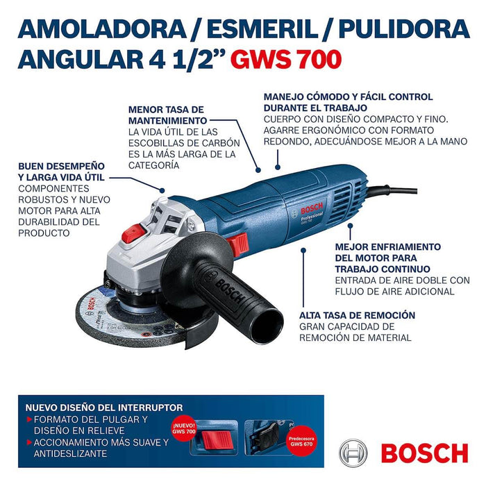 Pulidora 4 1/2" 710W  710W, 5 discos GWS 700 Bosch