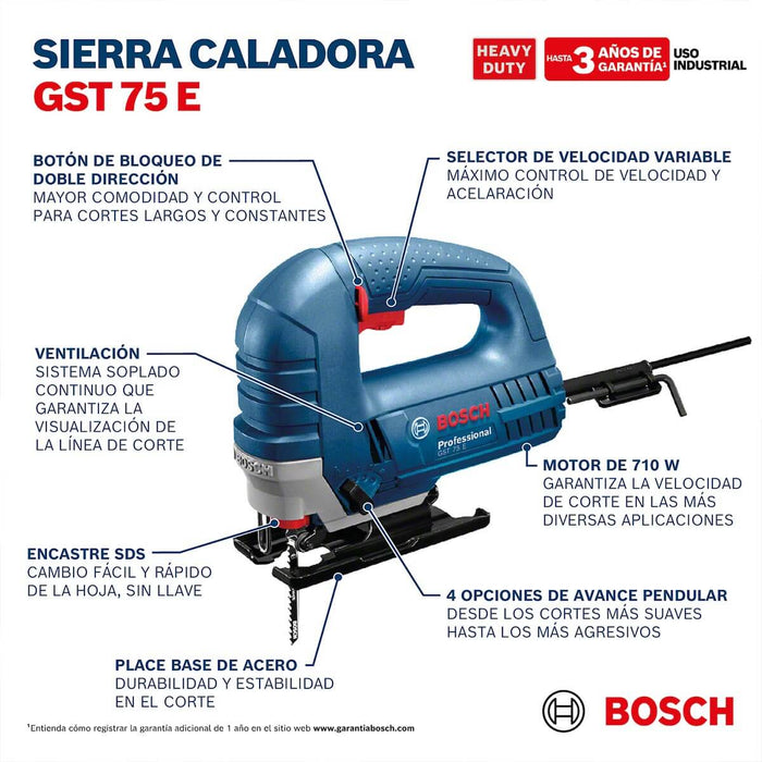 Sierra caladora GST 75 E 710W,1 hoja de Sierra Bosch